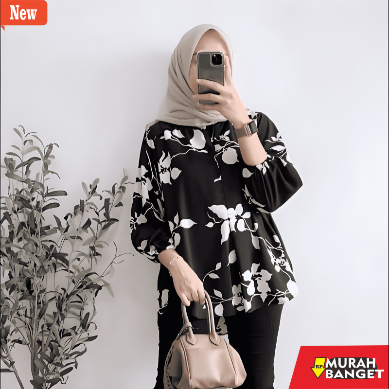 Blouse Wanita Kekinian Aida Blouse Motif Bunga Crinkle Airflow Premium / Blouse Korean Style