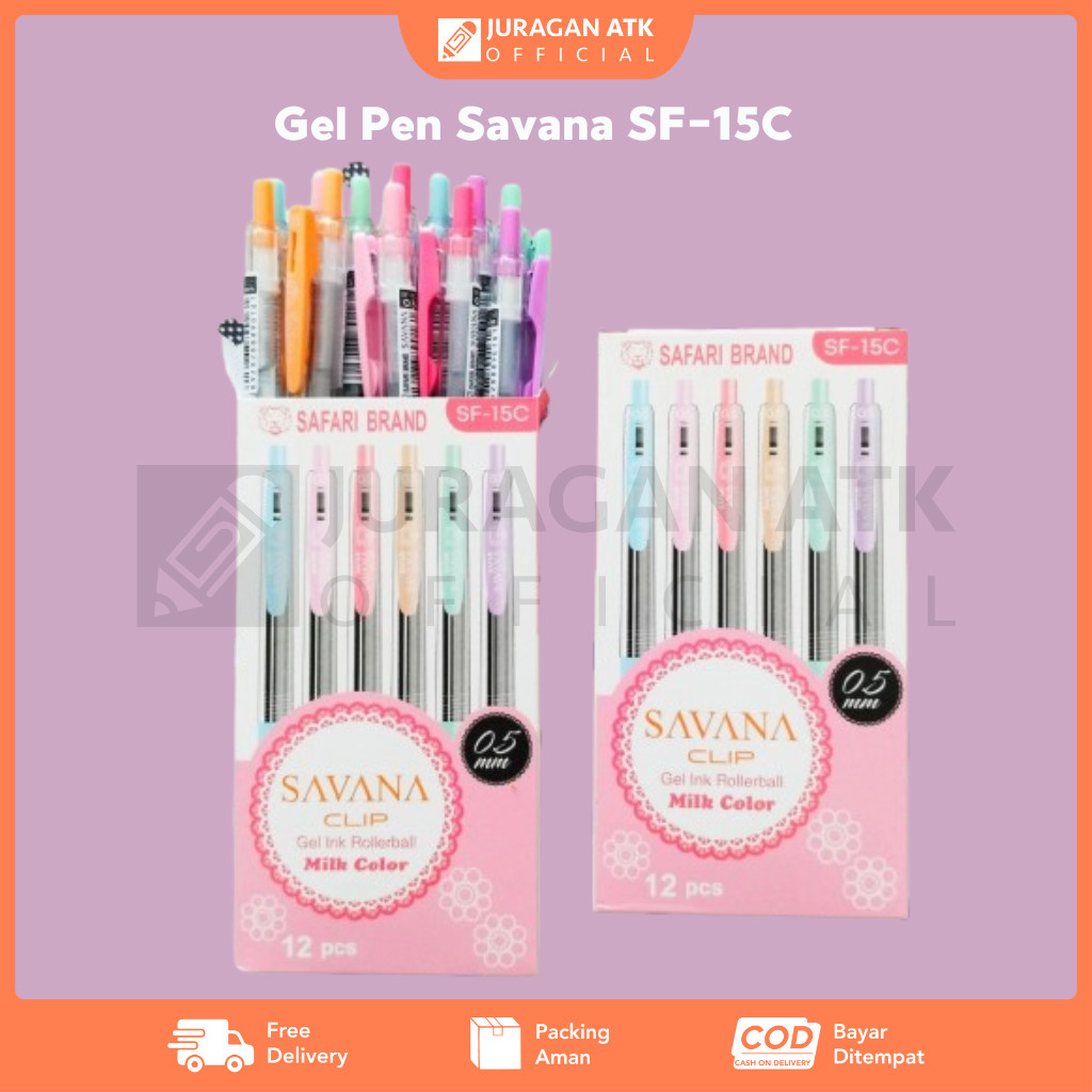 

Pulpen Gel SAVANA Safari Brand Clip Milk Color 0.5mm Hitam SF-15C (1 Pack Isi 12Pcs)