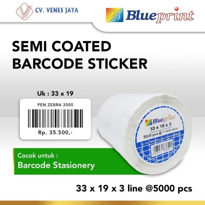 

TERMURAH, Sticker label 33x19X3 Line Semi Coated BLUEPRINT isi 5000Pcs