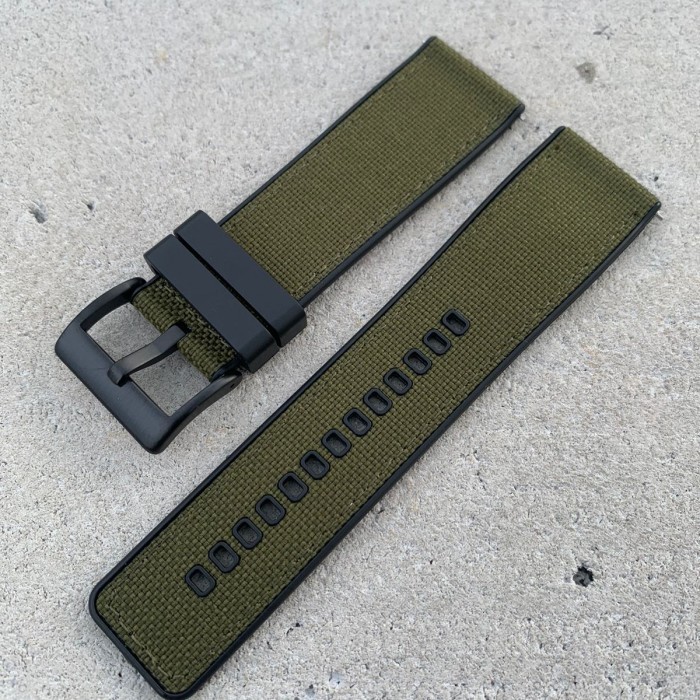 [TERMURAH] Strap tali jam tangan kombinasi kanvas silikon hijau - Hijau, 24mm