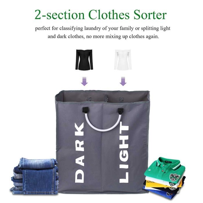 Keranjang Lipat Sekat Tempat Baju Pakaian Kotor Foldable Laundry Bag - 2 Sekat