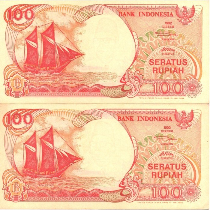 Uang Kertas 100 Rupiah Perahu Layar Emisi 1992 (IMP 1994) UNC