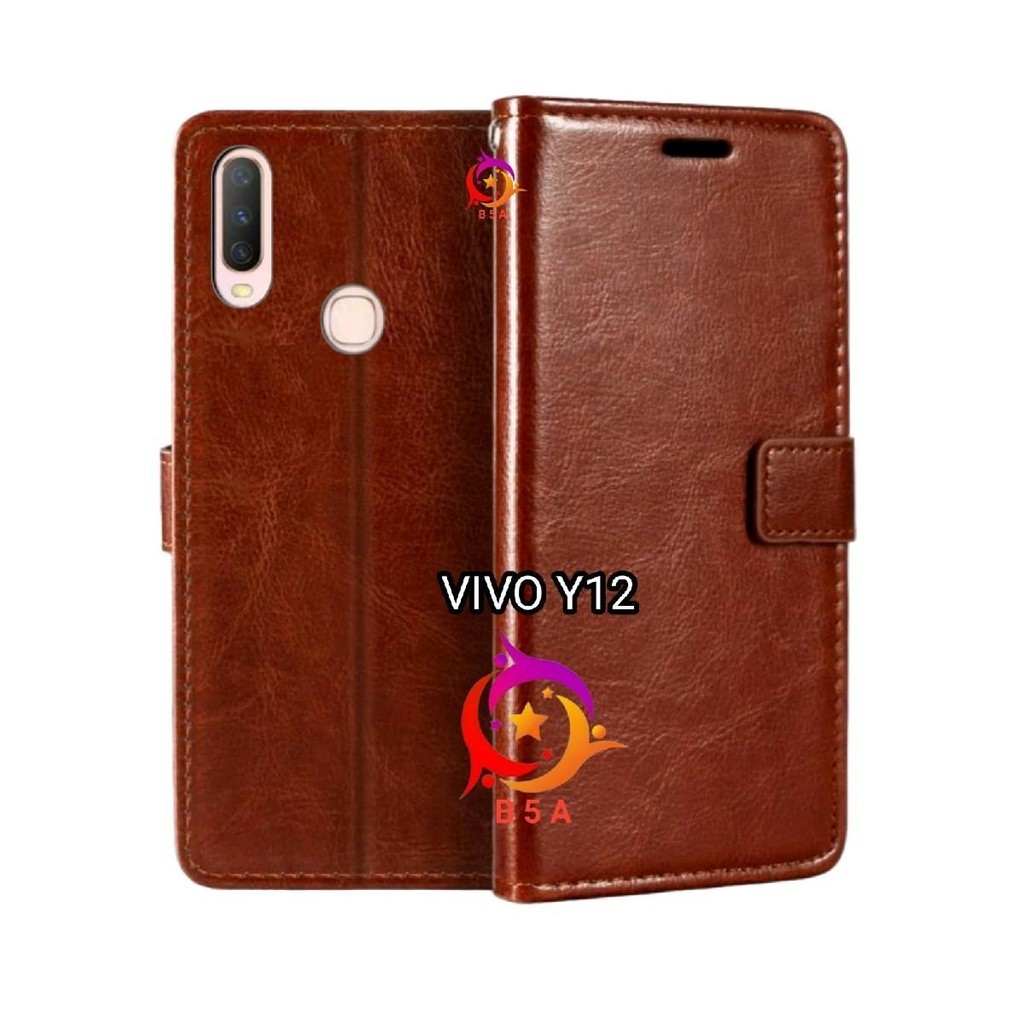 Case VIVO Y12 Flip Cover Wallet Leather Casing Dompet Kulit ( Case Untuk-Vivo Y12 ) Slot Card Warna 