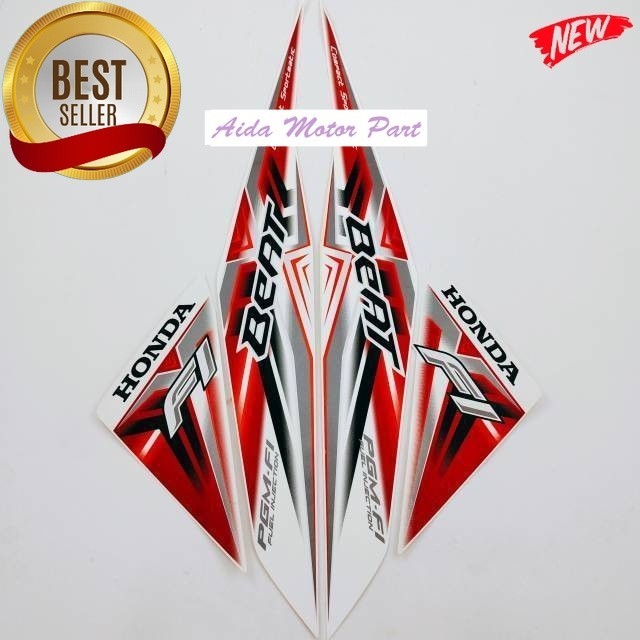 Striping Stiker Polet Decal Polet Lis honda beat fi 2015 putih list merah stiker list body motor sta