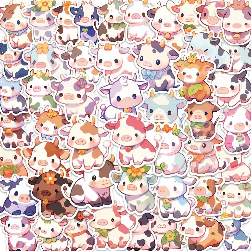 

10/30/50PCS Cartoon Cow Waterproof Graffiti Sticker Aesthetic Decorative Luggage Laptop Guitar Journal Scrapbook Kids Stickers