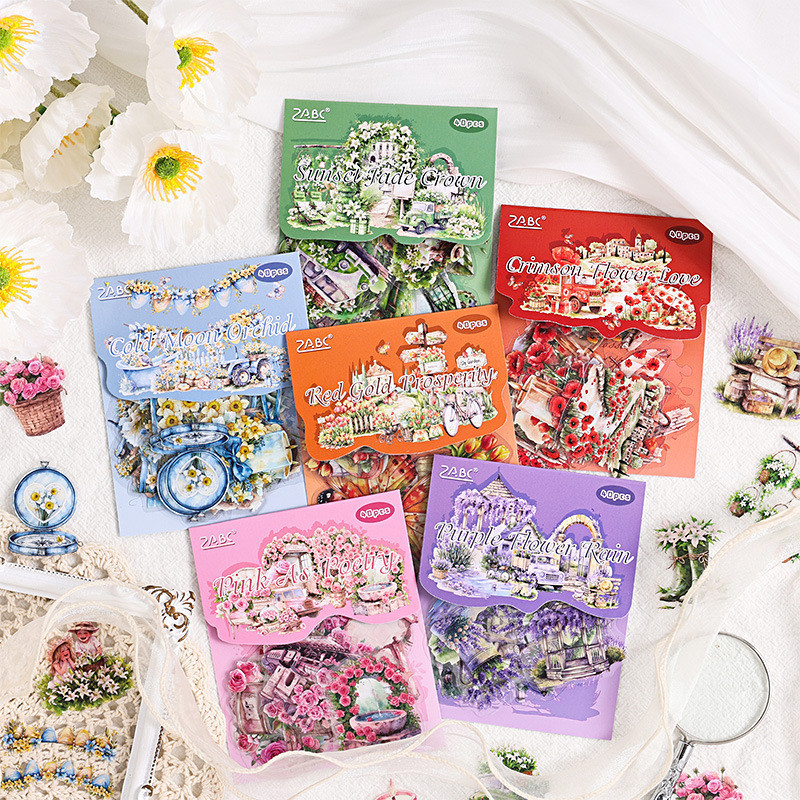 

40pcs/pack PET Floral Stickers Transparent Waterproof Adhesive Diy Sticker Hand Made Decorative Junk Journal Supplies