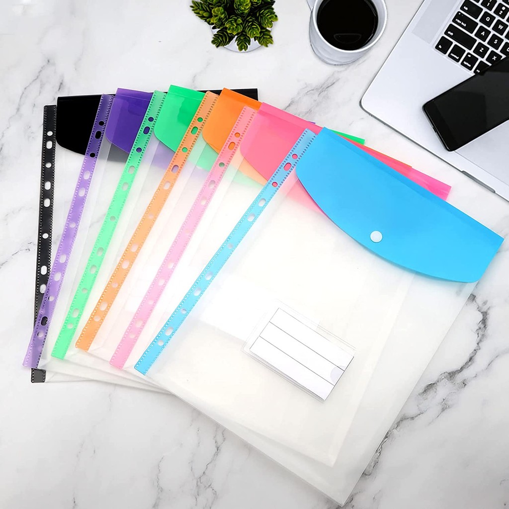 

A4 Size Plastic File Folders Wallets Colorful Document Files Envelope Bags for School Office Home, Holds 200 Plus A4 Sheets