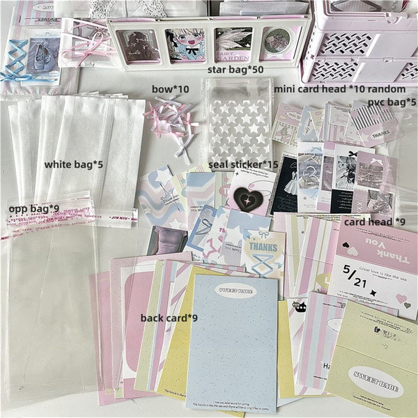 

Aestheic card head + card back + opp bag + sealing sticker + bow photo card packing material set