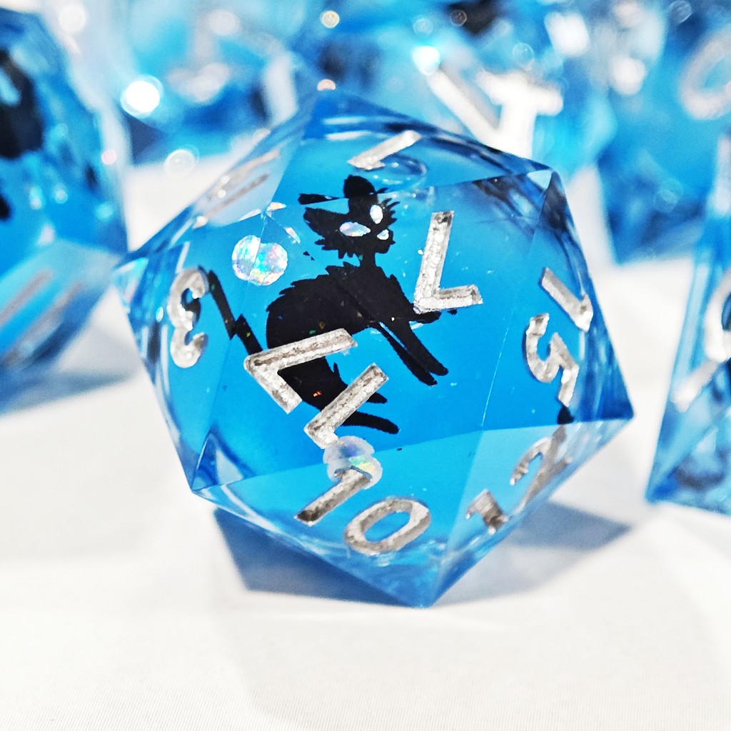 MINI PLANET Black Cat Enigma Liquid Core Dice Set for RPG Board Game DND Dice Set Sharp Handmade Res