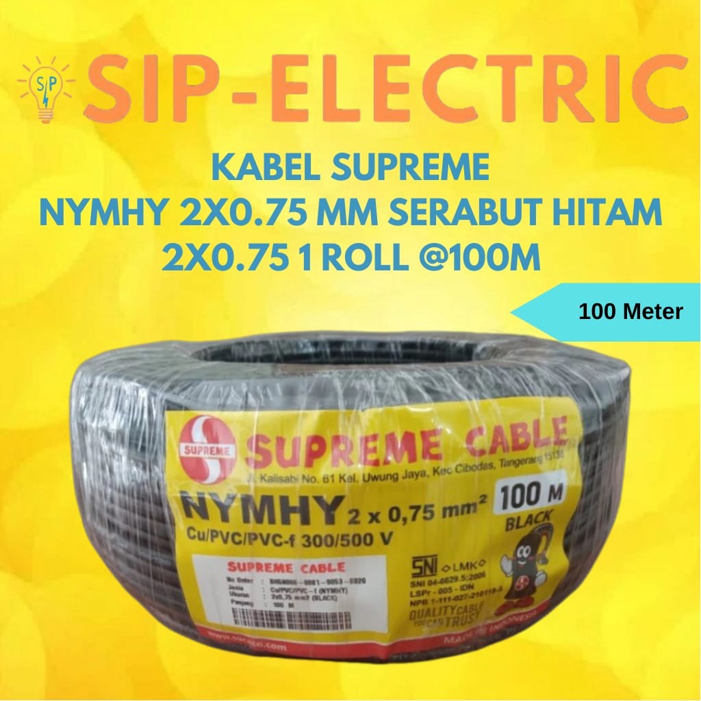 KABEL SUPREME NYYHY 2X0.75 MM 100M SERABUT HITAM 2X0,75 1ROL 100M