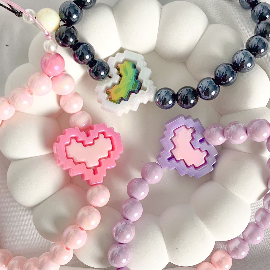 Beads Strap Gantungan Handphone Pixel Love. (LH) Gantungan HP bracelet gelang / Lanyard HP estetik /