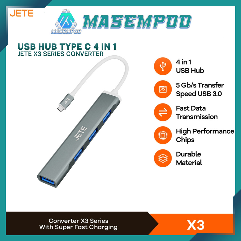 JETE X3 USB Hub Type C 4in1 Conveter | Konverter USB Hub - Garansi 2 Tahun