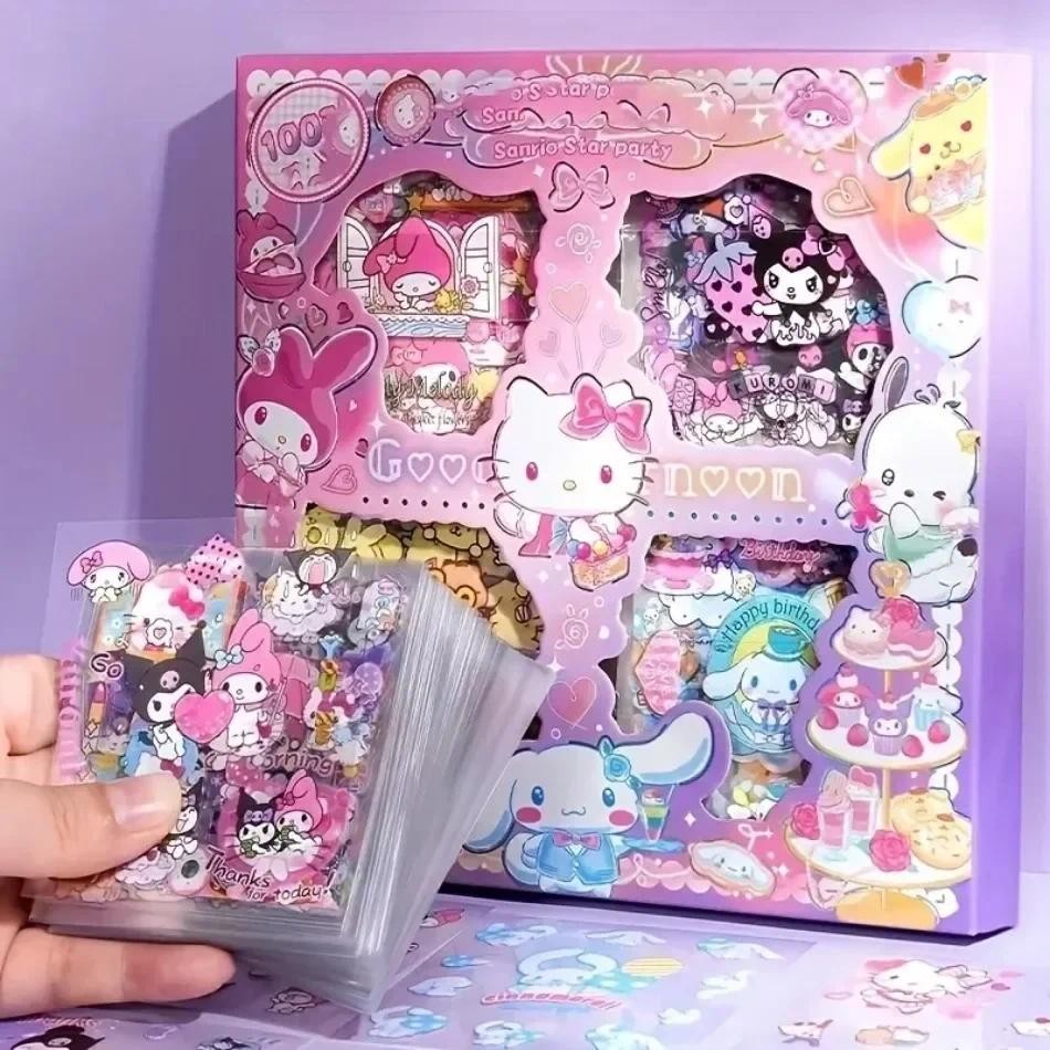 

Hello Kitty Sanrio Non-Repeating 100-Piece Sticker Set Cinnamoroll Kuromi Waterproof Stationery Sticker Gift Box Birthday Gift