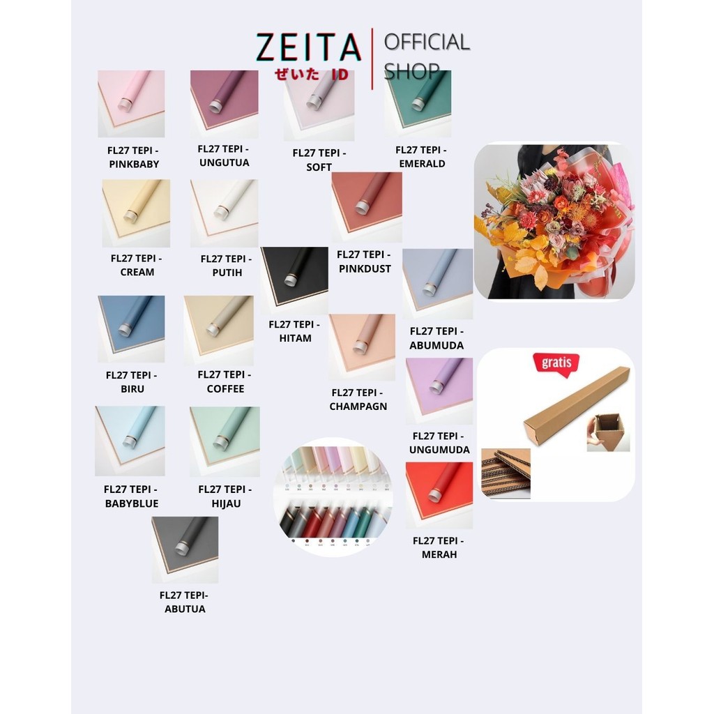 

Zeita - (5 LEMBAR) - FL27 TEPI Kertas Bunga Paper Buket Motif Lis Gold Pinggir Transparant Florist Cellophane Wrapping