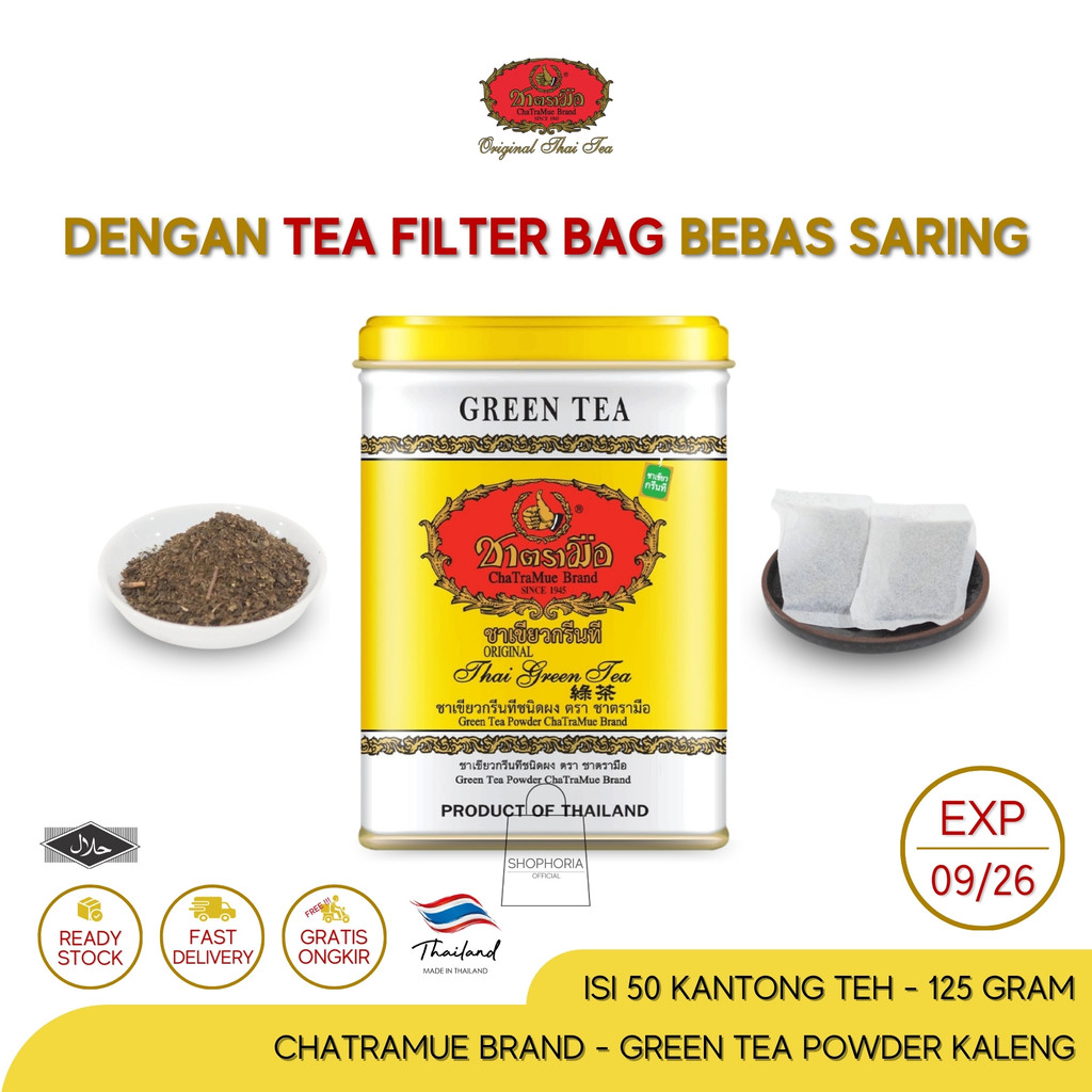 

ChaTraMue Brand Thai Green Tea Kemasan Kaleng Kuning Isi 50 Kantong 125 Gram Original Thailand Teh Hijau Celup Susu Milk Bubuk Powder Bags 125gr