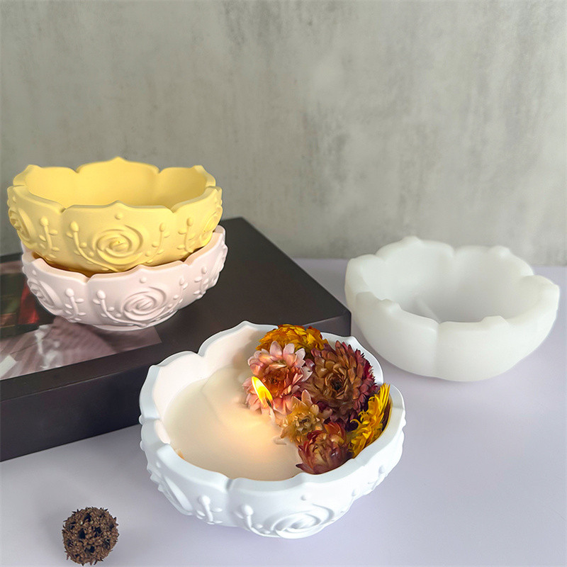 

Lotus Flower Candle Bowl Silicone Mold DIY Flower Pot Jewelry Storage Box Casting Mould Concrete Cement Plaster Resin Molds