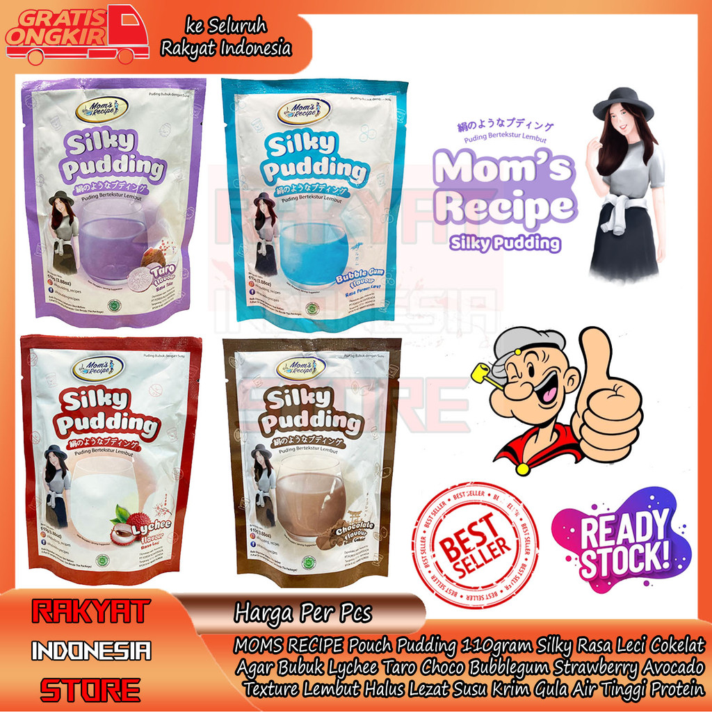 

MOMS RECIPE Pouch Pudding 110gr Silky Rasa Leci Coklat Alpukat Stoberi Permen Karet Talas Ungu Agar Bubuk Lychee Taro Choco Bubblegum Strawberry Avocado Texture Lembut Halus Lezat Susu Krim Gula Air OKA Tinggi Protein