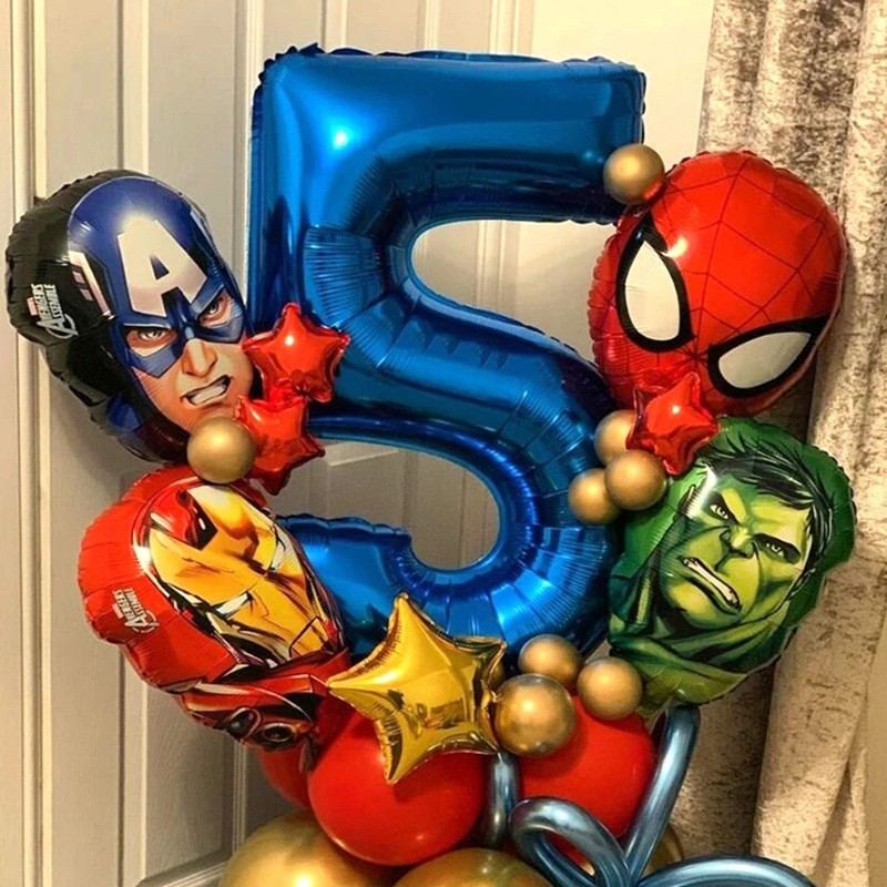 

5pcs Hero Head Aluminum Foil Balloons Spiderman Kids Toy Birthday Theme Party Decoration Baby Shower 1 2 3 4 5 6St Air Globos