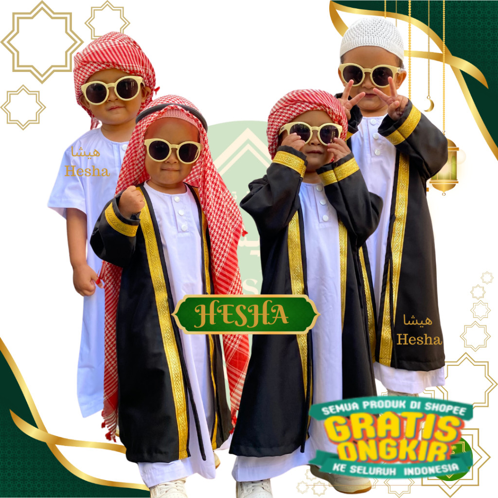 HESHA Jubah Aqiqah Anak / Jubah anak / Jubah Raja Salman / Jubah Bisht Premium / Gamis Anak Laki lak