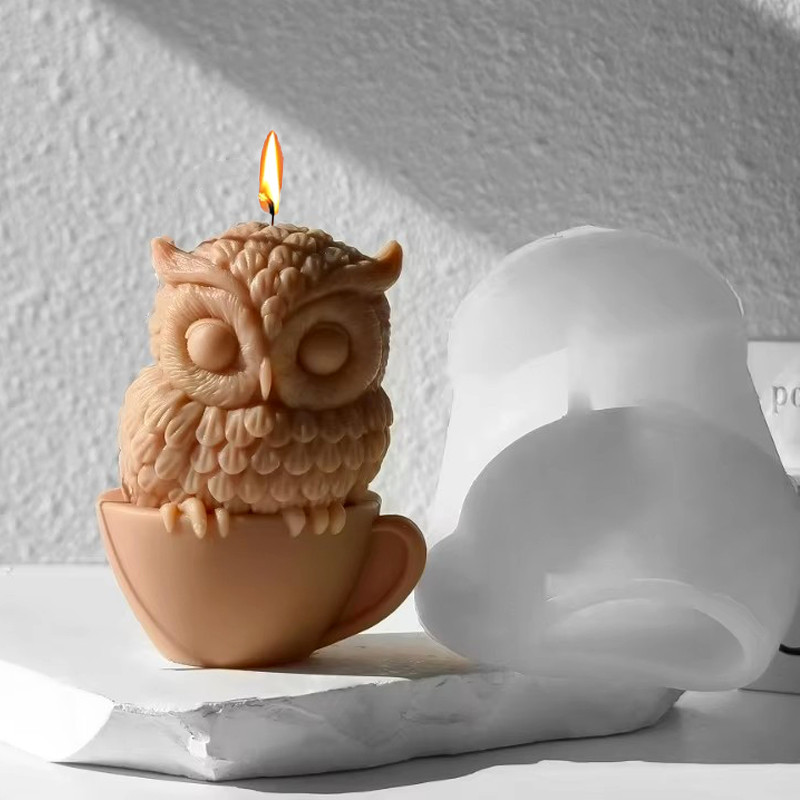 

3D Teacup Owl Candle Silicone Mold DIY Owl Plaster Resin Crafts Cement Casting Tools Handmade Soap Candle Making Supplies