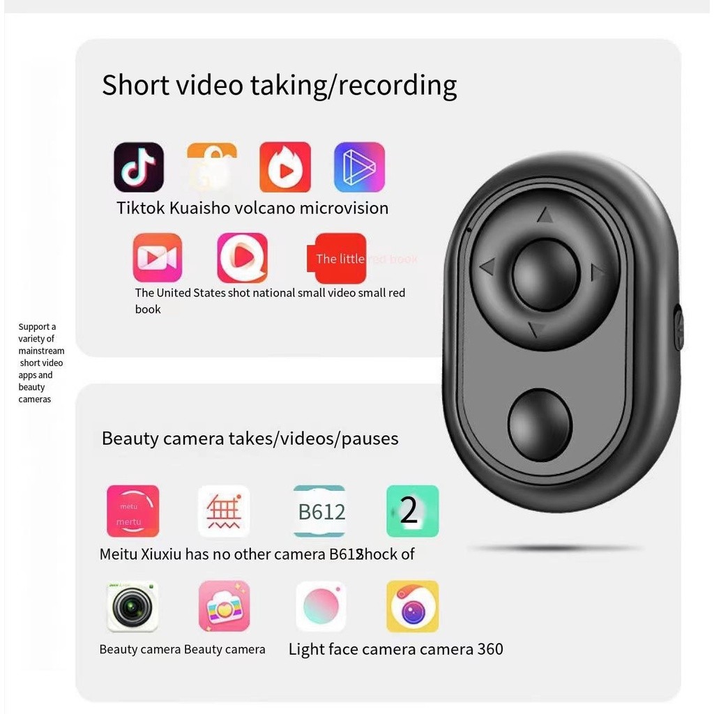 Remote Bluetooth TikTok/Shutter Kamera, Remote Selfie Praktis untuk Konten & Foto, Cocok untuk Semua