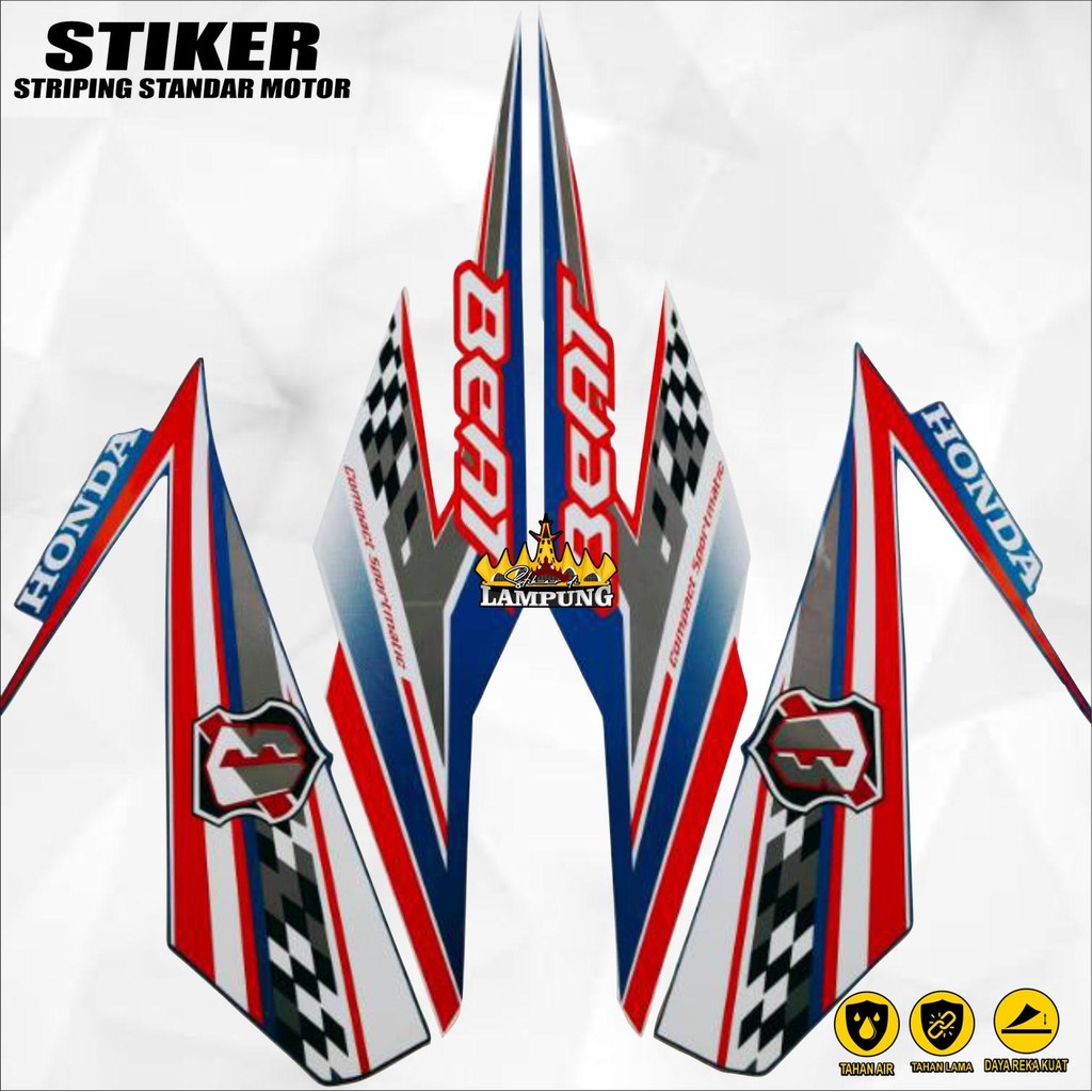 Sticker Striping Motor Honda Beat Fi 2018 Putih Merah Biru List Body Motor Beat Fi 2018