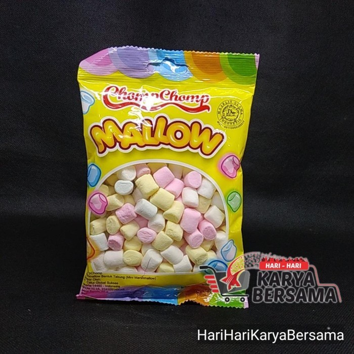 

MAKANAN RINGAN PERMEN CHOMP CHOMP MALLOW MARSHMALLOW BENTUK TABUNG 60GR