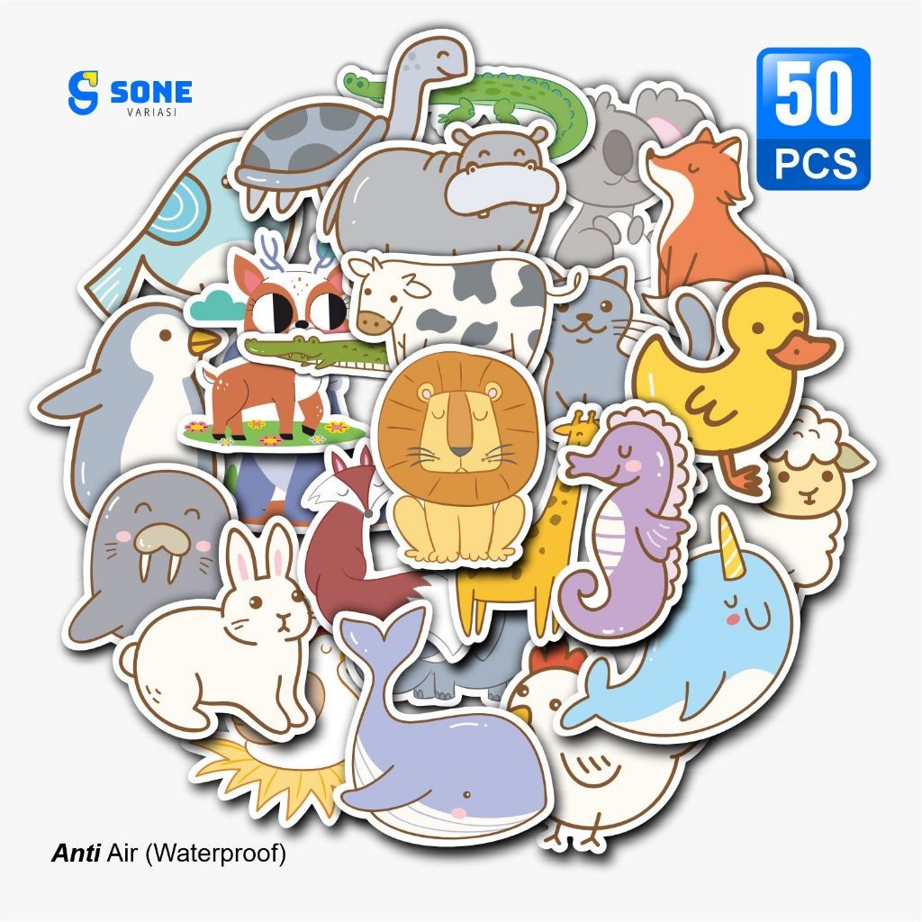 

Stiker Cute Animals Paper Vinyl Anti Air Aksesoris Laptop Buku Tumbler