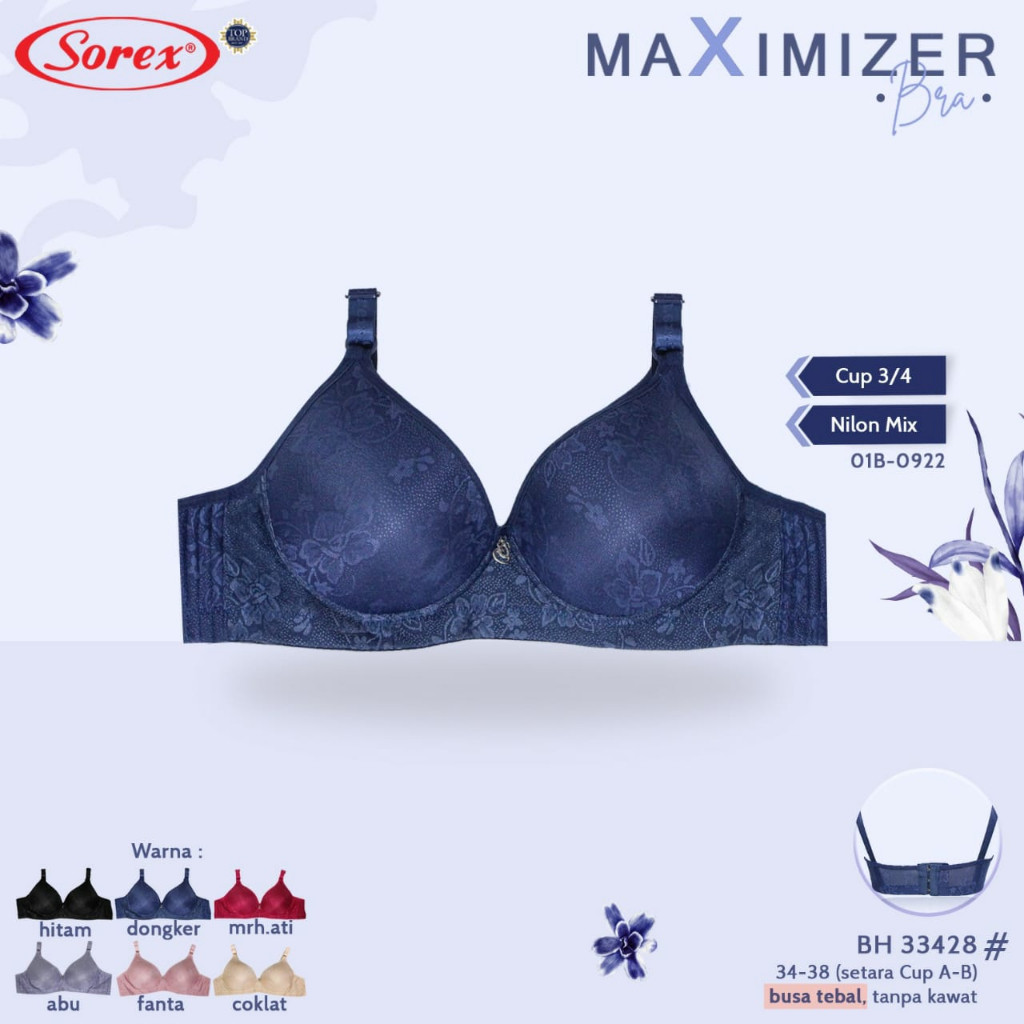 BH Bra Sorex 33428 Busa Tebal (Cup Sedang) Maximizer Bra Tanpa Kawat