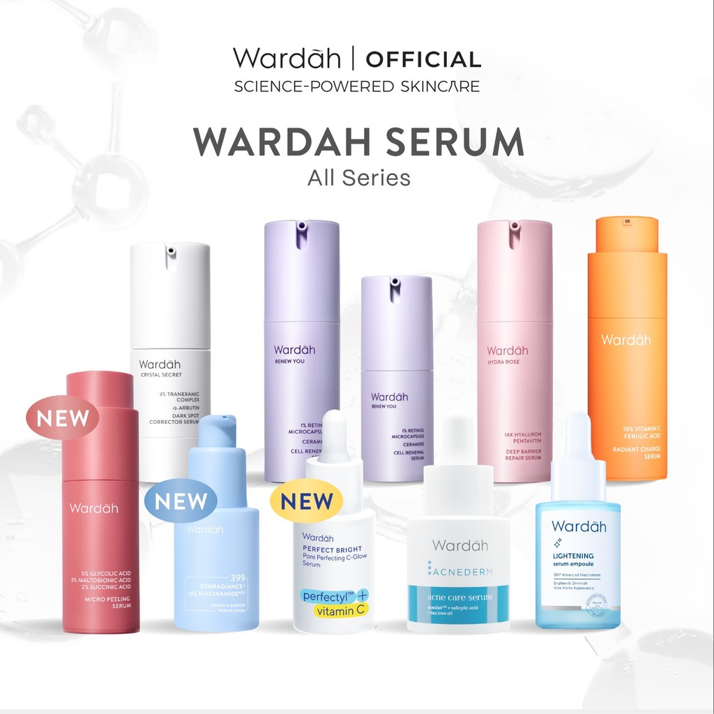 Wardah Serum Complete Series - Acnederm, C-Defense, Lightening, Crystal Secret, Renew You, Hydra Ros