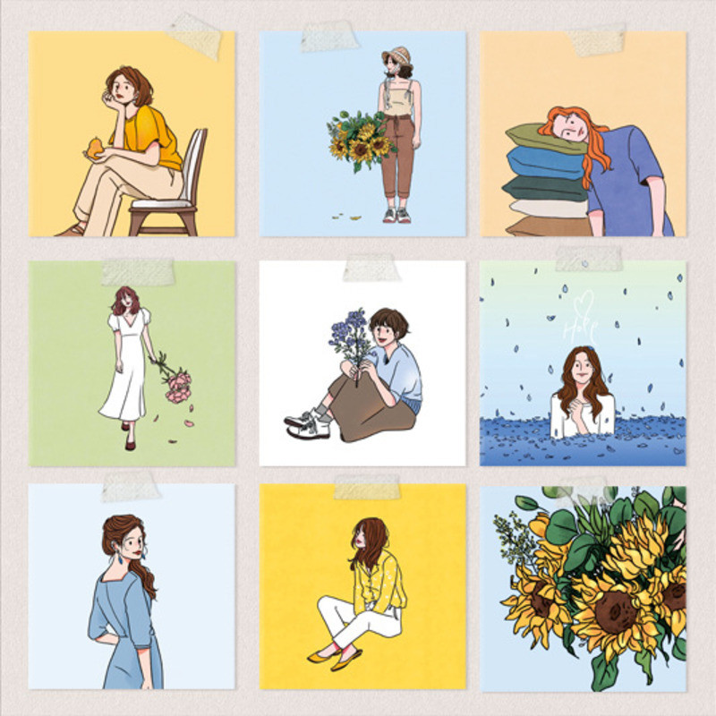 

Color Girl Flower Painting Wall Decoration Card Photographic Props Simple Art Background Small Poster DIY Creative Stationery