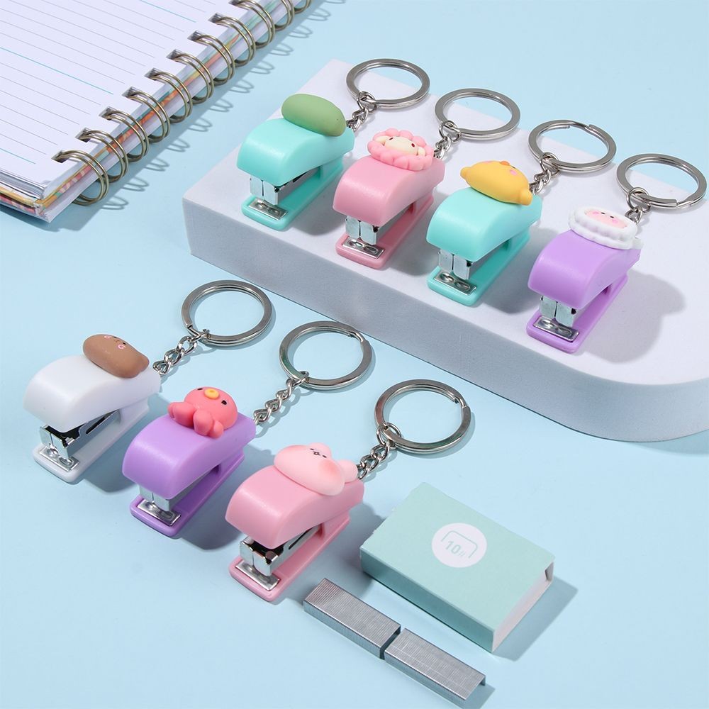 

Office Supplies Binder Tools Cartoon Cute Document Binding Hoops Stapler Paper Clips Push Clip Mini Stapler