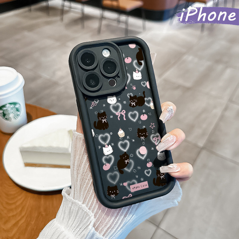 Coquette Kucing Silicone SoftCase iPhone 13 15 11 12 14 Pro Max XR X Xs Soft Polos Hitam TPU Tebal C