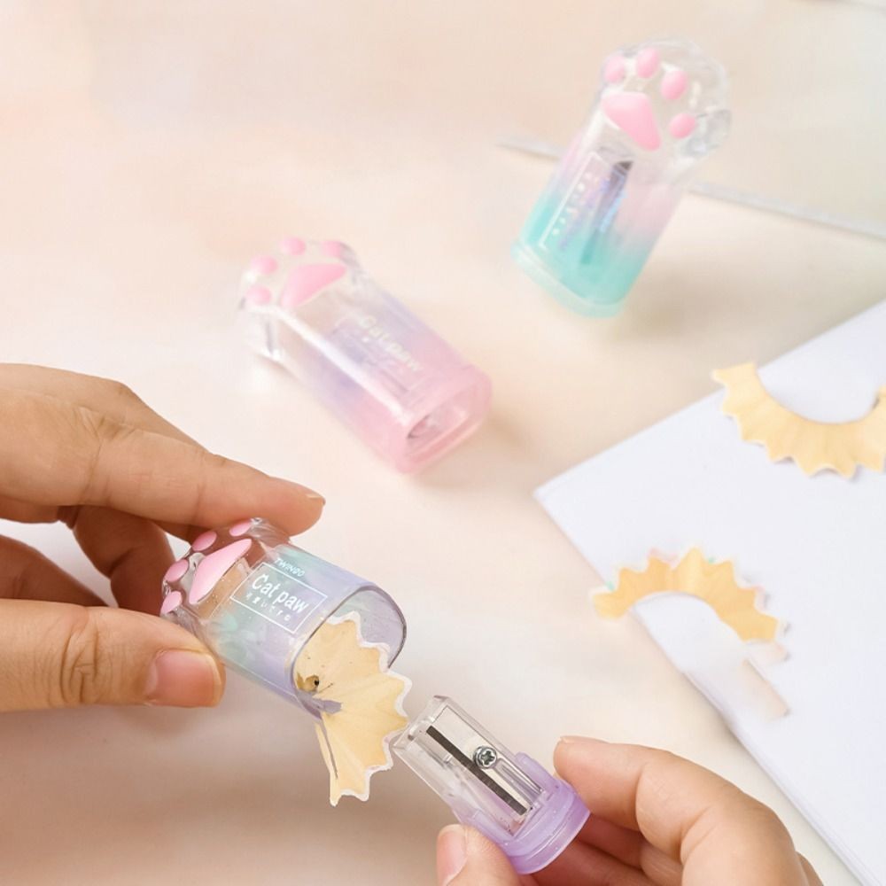 

Cute Creative Cat Pencil Sharpener Stationery Gradient Color Cat Claw Pencil Sharpener School Supplies Kawaii Stationery