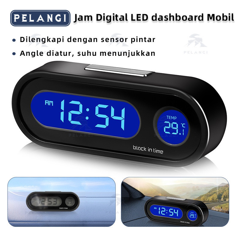 Jam Digital LED dashboard Mobil Blacklight Biru Dengan Termometer Untuk Dashboard Mobil （Jam Termome