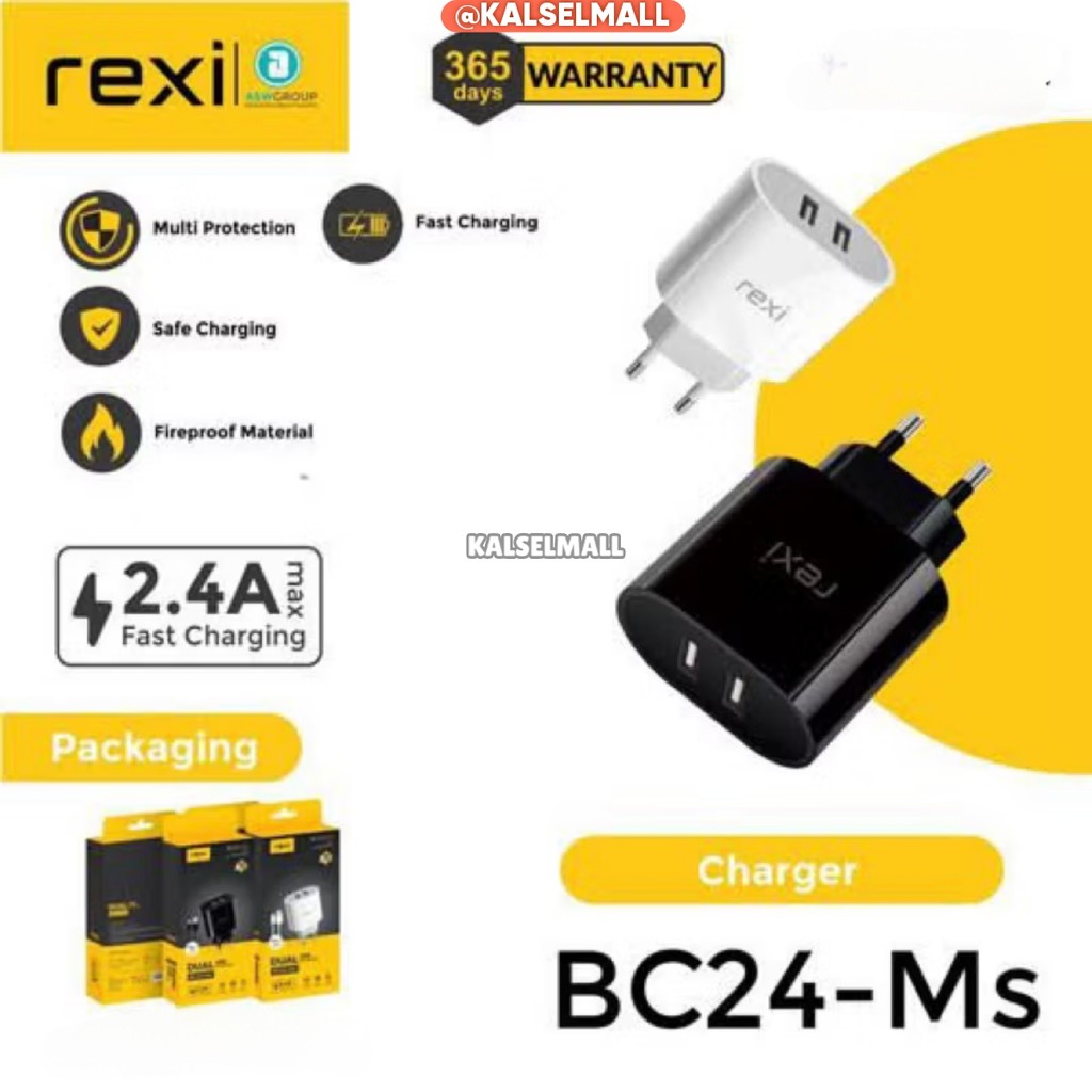 Charger Rexi BC24-Ms 2.4A Fast Charging Dual USB dengan Kabel Micro 100cm Original Cesan HP71
