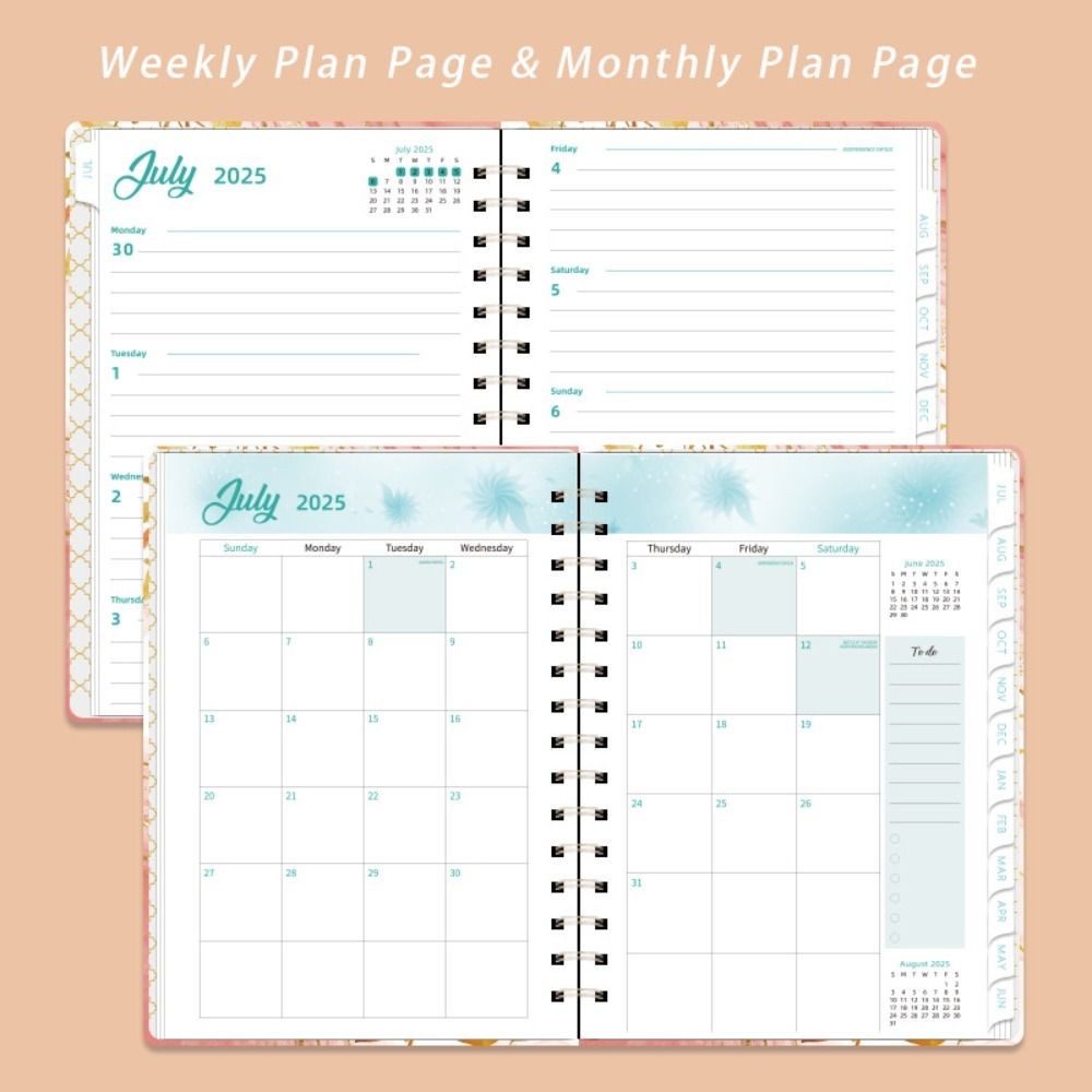 

365-Day 2025 English Agenda Book Monthly Loose-leaf Coil Flowers Diary Notebook To Do List Planner Organizer