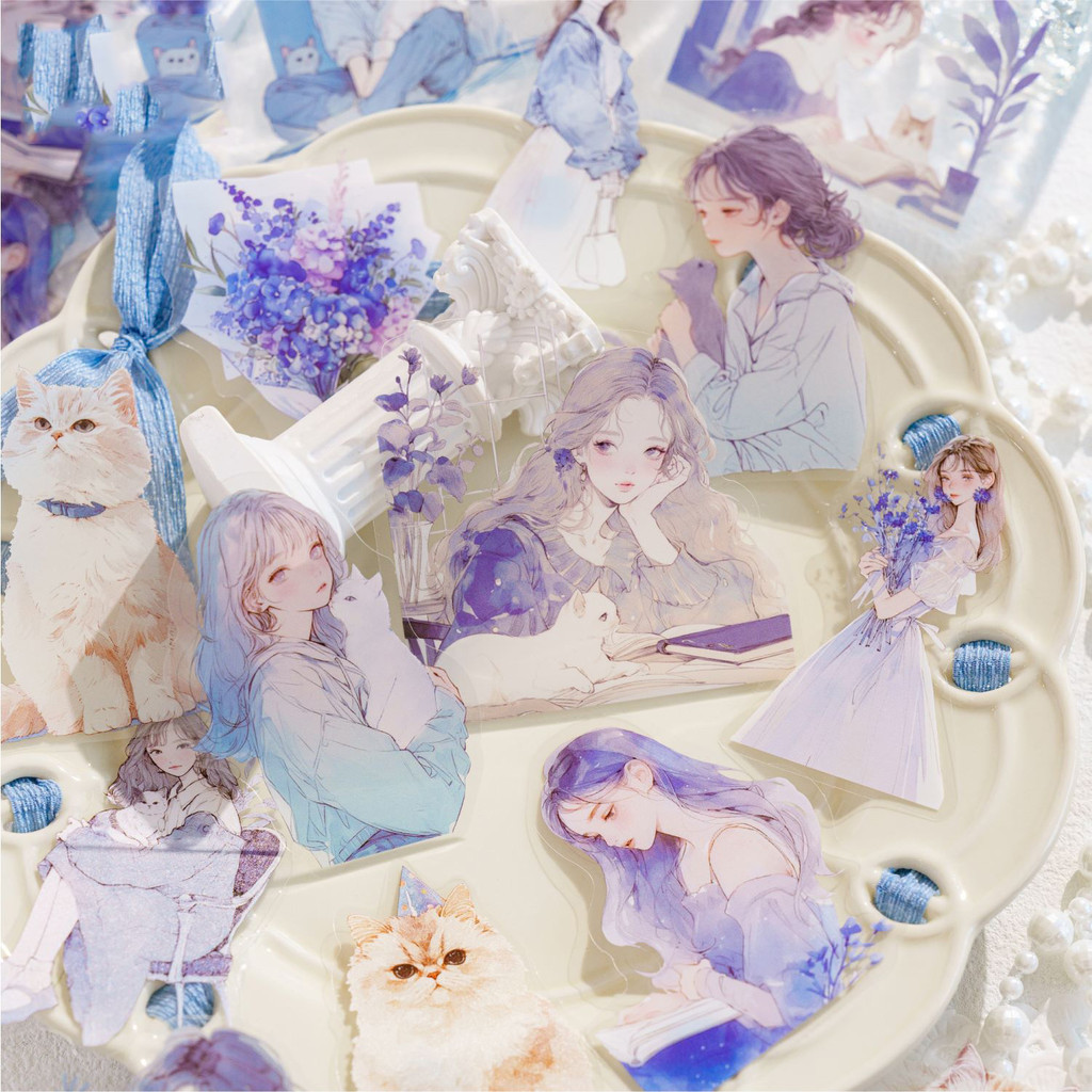 

30 Sheets Mecow and Girl Series Romantic Character Cat PET Sticker Creative DIY Journal Material Collage Scrapbooking Stationery