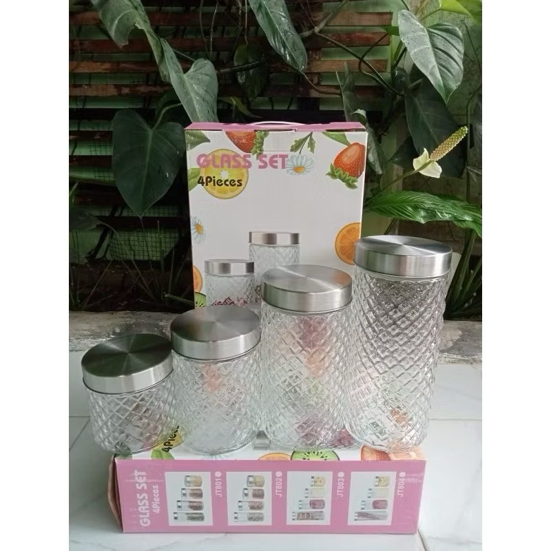 (CCK STORE) Toples set canister ISI 4 PCS  motif Diamond / Toples Kue Kering Lebaran Kedap Udara