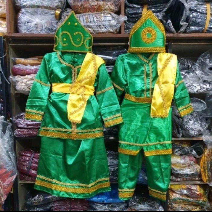 TERLARIS_[ Baju Adat ] Pakaian Adat Riau Anak TK SD // Pakaian Adat Melayu Anak - HIJAU LAKI, S
