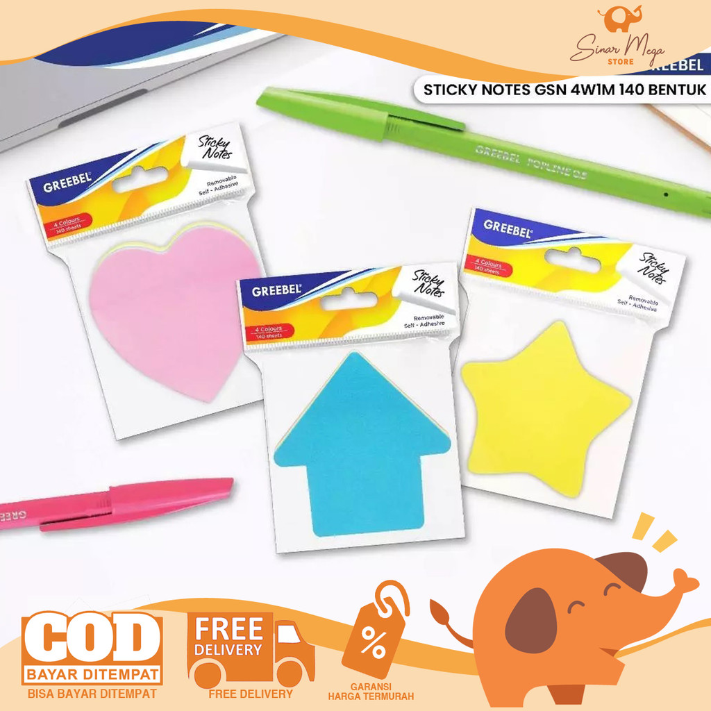 

GREEBEL Sticky Note GSN 4W1M 140 Bentuk - Memo Tempel Pengingat 140 Lembar RANDOM Murah