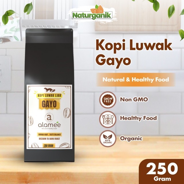 

ALAMEE Kopi Luwak Liar Arabika Aceh Gayo Gluten Free Non-GMO Bebas Gula Wild Civet Coffee 250gr Naturganik