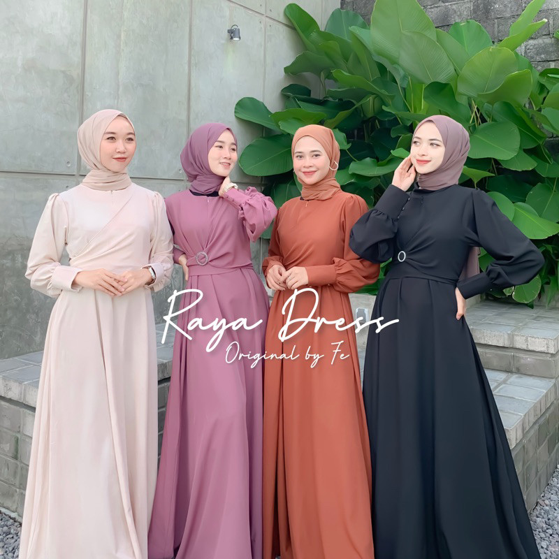 Raya Dress Korean Original by Fe | Gamis Lebaran Simpel Elegan Premium Quality - Feoutfit BARU