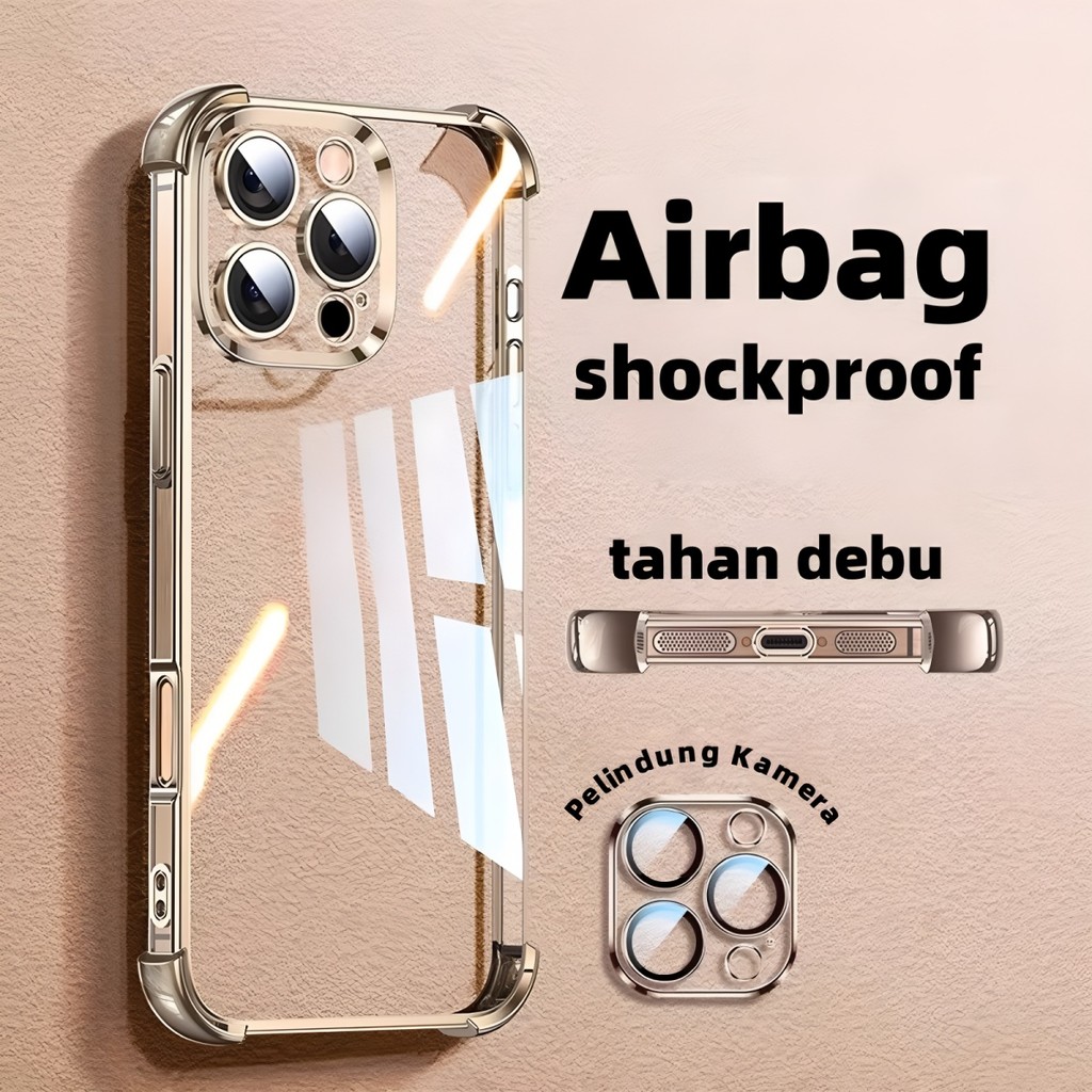 New Casing Airbag Mewah Shockproof Transparan 15pro Hard Case 14pro Plated Phone Case Untuk iPhone  