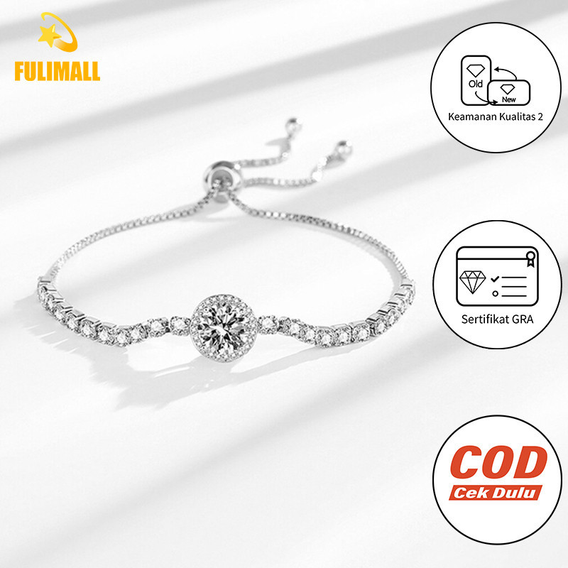 FULIMALL Gelang Moissanite 2 Karat untuk Wanita Gelang Platinum Sertifikat GRA Stok