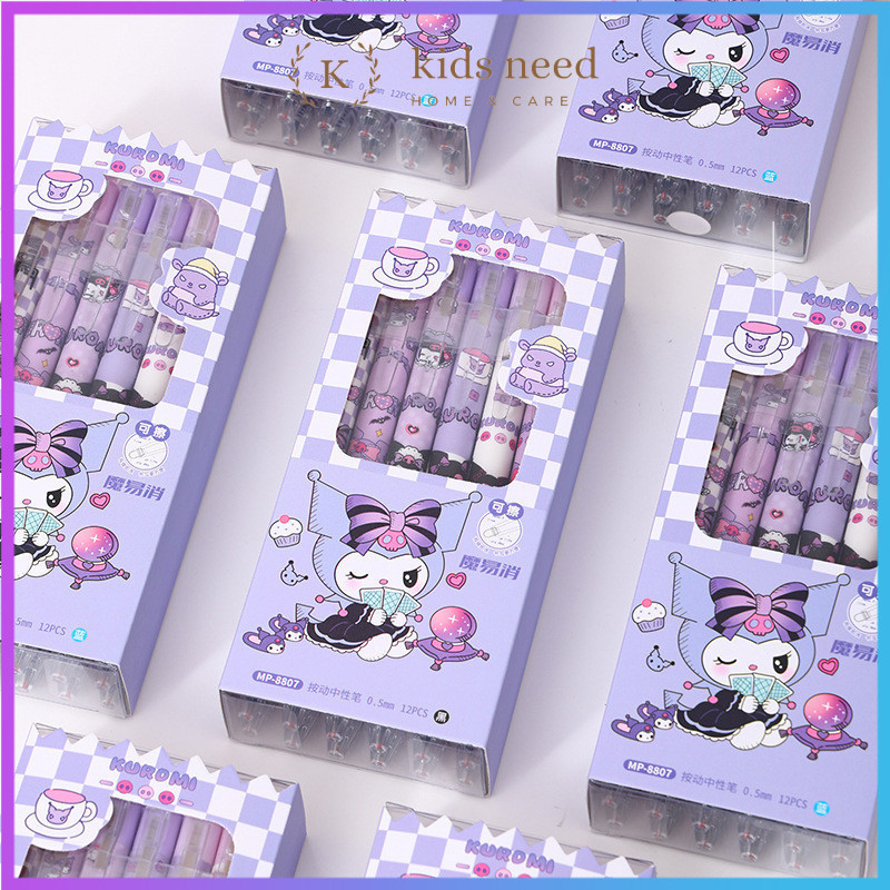 

(12pcs) Pen Jel Cetak Bisa Hapus gelpen Tinta Hitam Bolpoin Gel Erasable Kuromi Black 0.5mm Pulpen Gel Tinta Bisa Di hapus