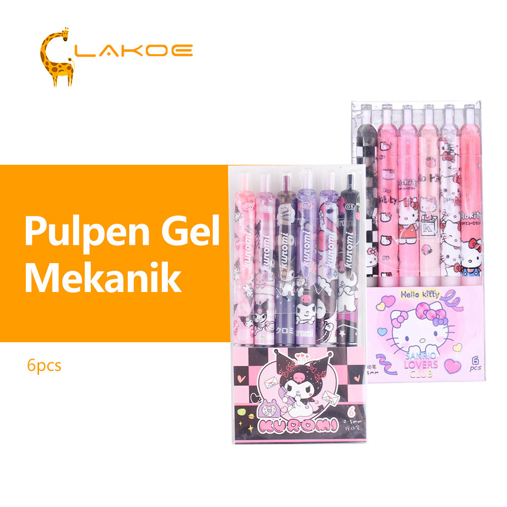 

LAKOEOFFICIALMALL 6pcs Pulpen Gel Mekanik 0.5mm Karakter Motif