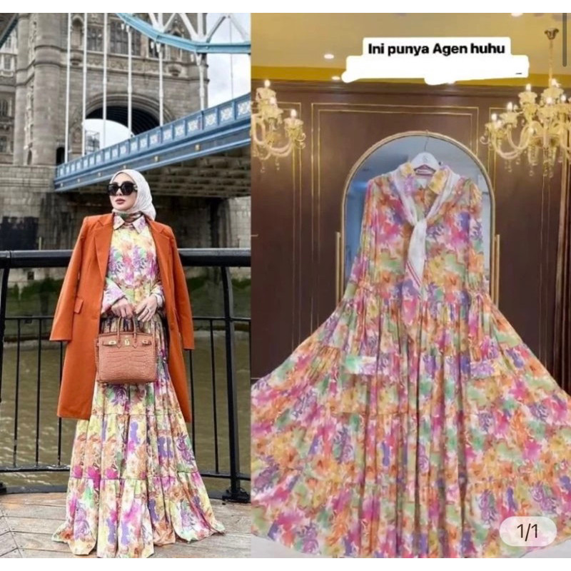 Gamis Shellasaukia Terbaru  Set Hijab Shellasaukia Terbaru DRESS SS LONDON SET HIJAB SHELLASAUKIA SH
