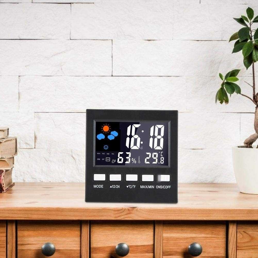 COD Jam Alarm LED Meja Dengan Thermometer Suhu Ruangan Hygrometer Dan Kalender LCD LED Digital Kamar