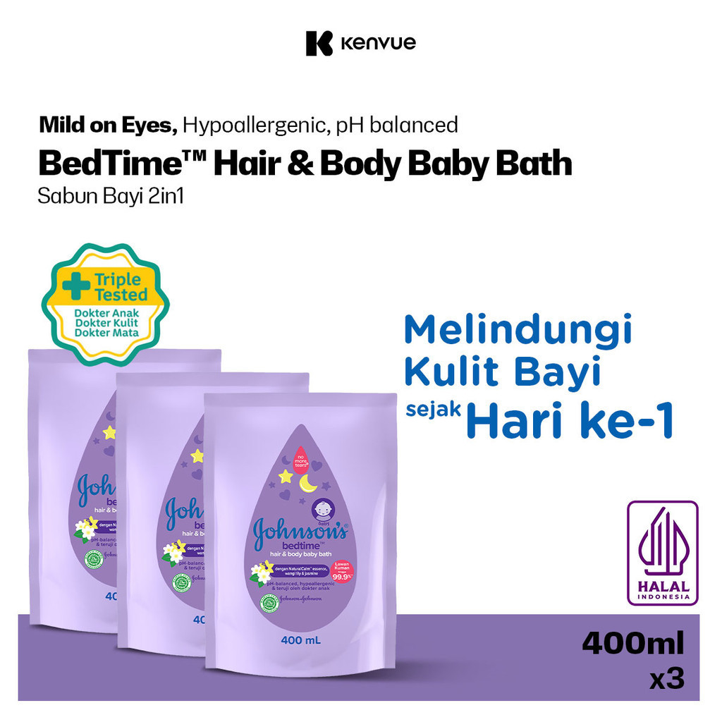 JOHNSON'S Bedtime Hair & Body Baby Bath - Sabun Bayi 2in1 Refill 400ml - Isi 3